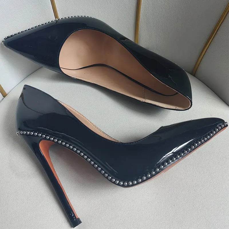 Funki Findz | Shoes | Women's Patent Black Studded Stilettos