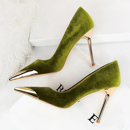 Funki Findz | Shoes | Women's Velvet Stilettos Metal Toe Heel