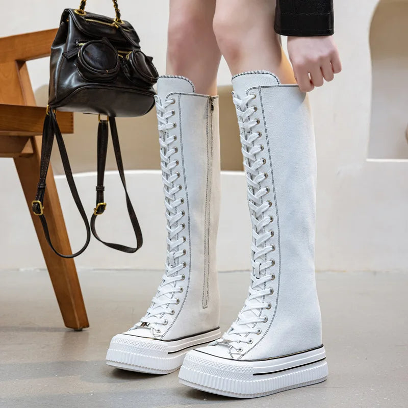 Funki Findz | Boots | Women's Lace Up Knee High Canvas Boots