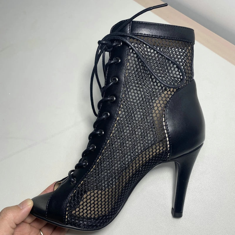 Funki Findz | Boots | Women's Mesh Peep Toe Stiletto Booties