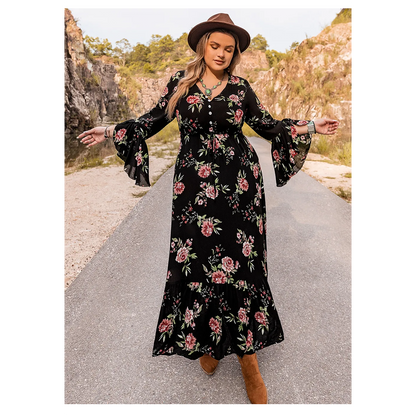 Funki Findz | Dresses | Women's Plus Floral Flare Sleeve Dress