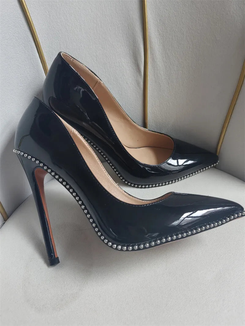 Funki Findz | Shoes | Women's Patent Black Studded Stilettos