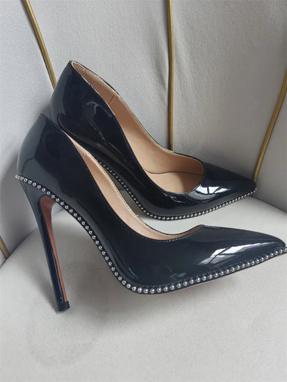 Funki Findz | Shoes | Women's Patent Black Studded Stilettos