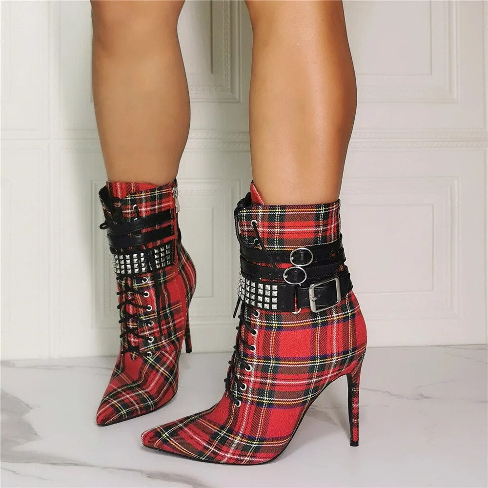 Funki Findz | Boots | Women's High Plaid Platform Ankle Boots