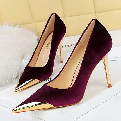 Funki Findz | Shoes | Women's Velvet Stilettos Metal Toe Heel