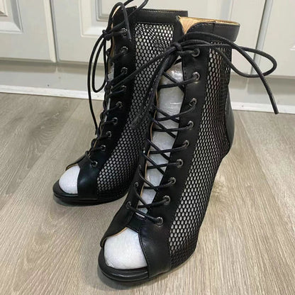 Funki Findz | Boots | Women's Mesh Peep Toe Stiletto Booties
