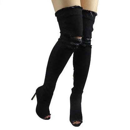 Funki Findz | Boots | Women's Denim Over Knee Stiletto Boots