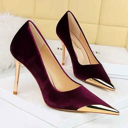 Funki Findz | Shoes | Women's Velvet Stilettos Metal Toe Heel
