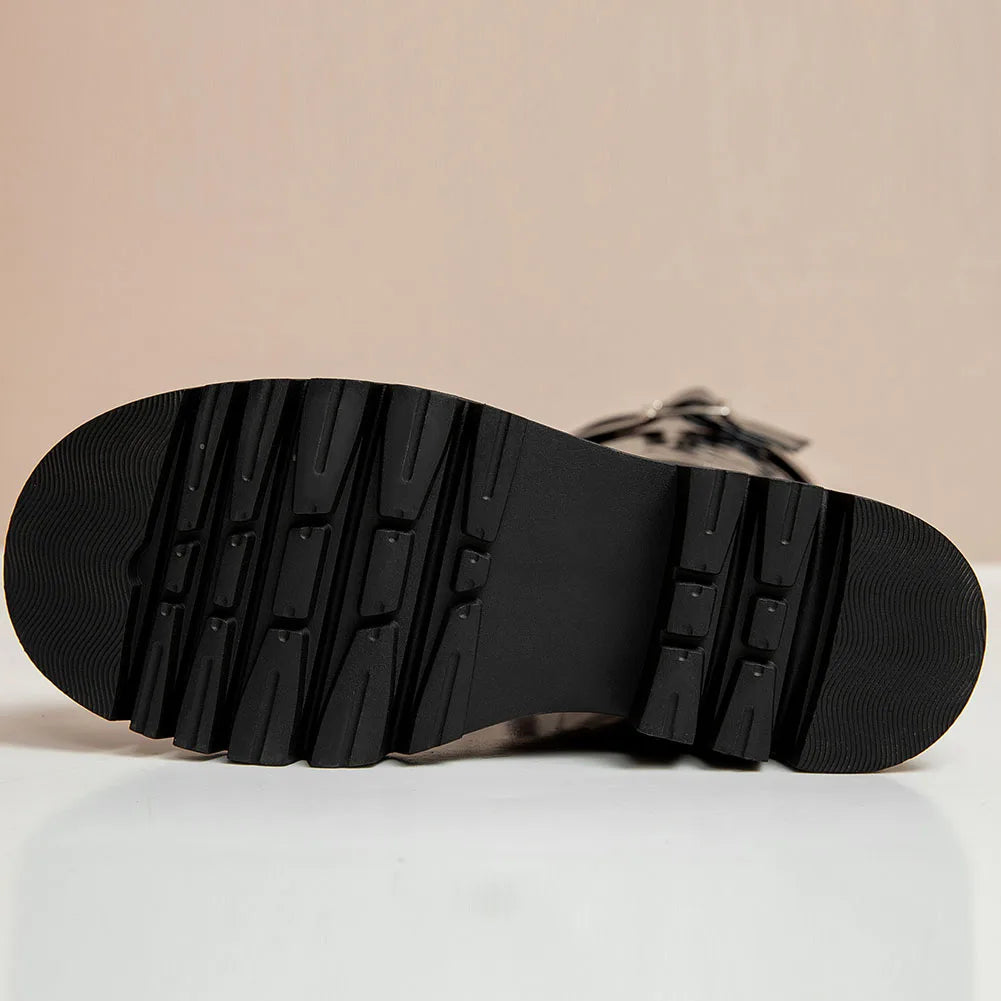 Funki Findz | Boots | Women's Patent Buckle Strap Lace Up Boot
