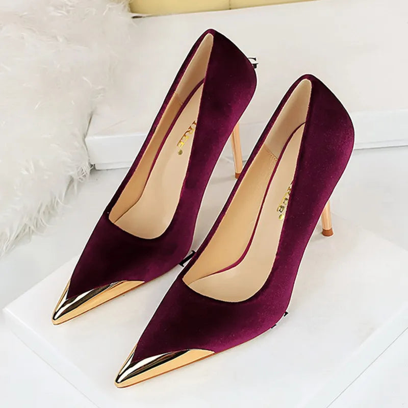 Funki Findz | Shoes | Women's Velvet Stilettos Metal Toe Heel