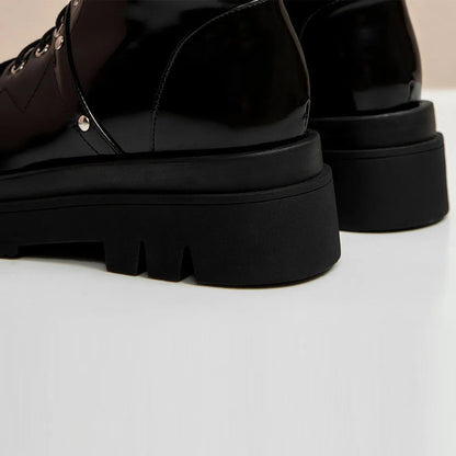 Funki Findz | Boots | Women's Patent Buckle Strap Lace Up Boot