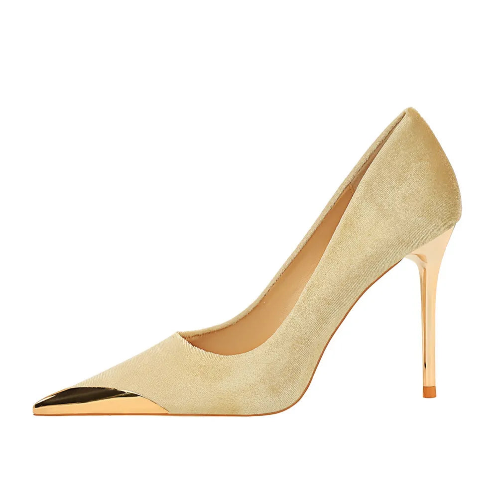 Funki Findz | Shoes | Women's Velvet Stilettos Metal Toe Heel