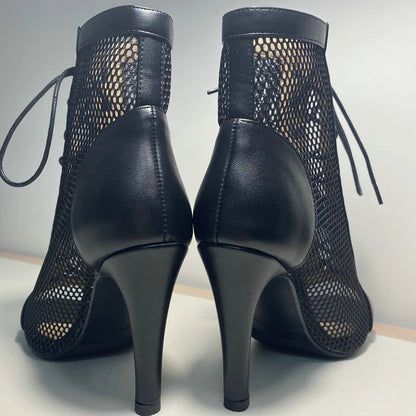 Funki Findz | Boots | Women's Mesh Peep Toe Stiletto Booties