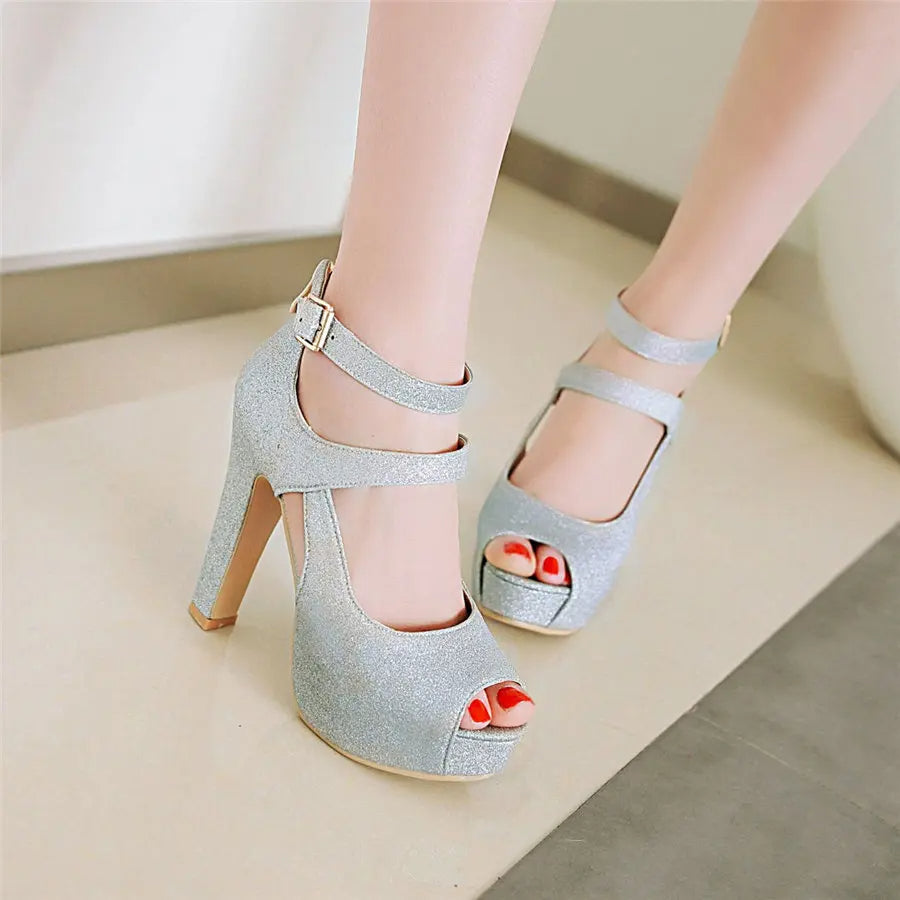 Funki Findz | Shoes | Women's Sequin Peep Toe Platform Sandal