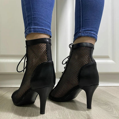 Funki Findz | Boots | Women's Mesh Peep Toe Stiletto Booties