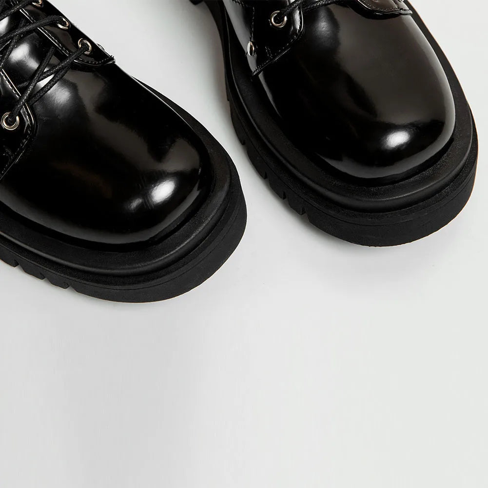 Funki Findz | Boots | Women's Patent Buckle Strap Lace Up Boot