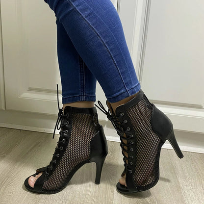 Funki Findz | Boots | Women's Mesh Peep Toe Stiletto Booties