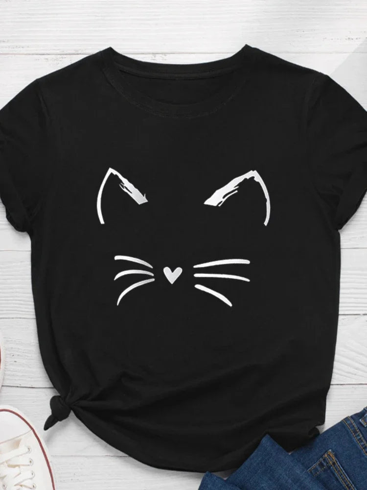 Funki Findz | Shirts | Women's Cute Cat Whiskers Printed T-Shirt