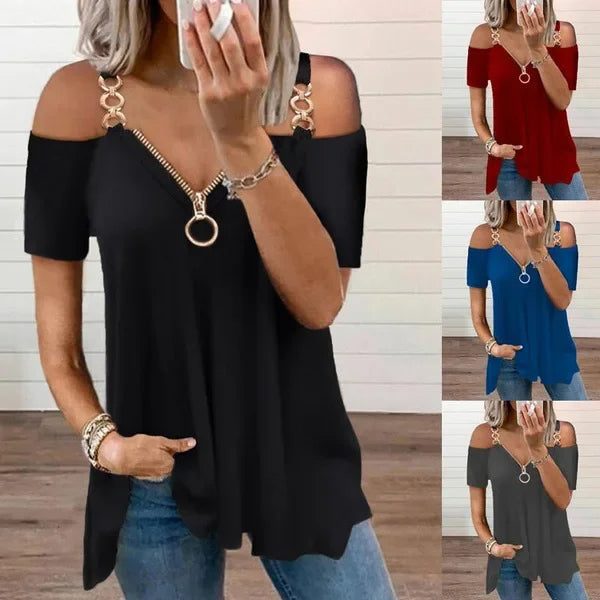 Funki Findz | Shirts | Women's Chain Link Strap Zipper Shirt