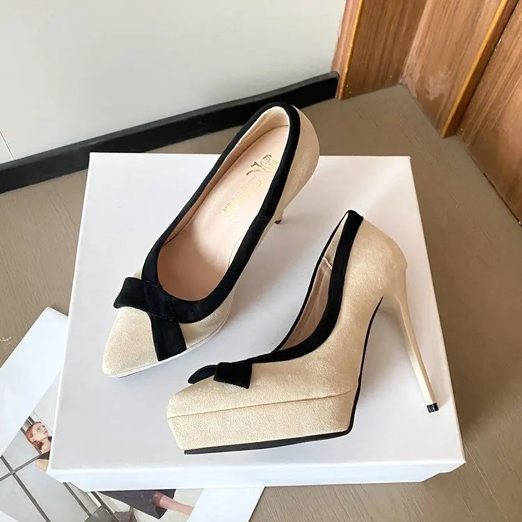 Funki Findz | Shoes | Women's Suede Bow Tie Platorm Heels