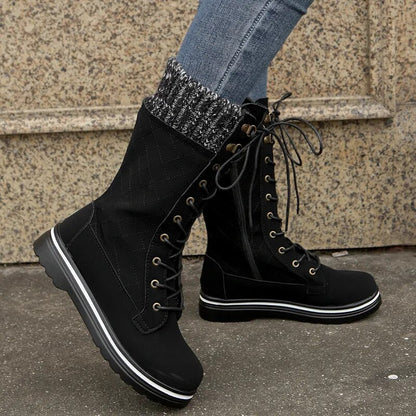 Funki Findz | Boots | Women's Plush Mid-Calf Lace Up Flat Boots