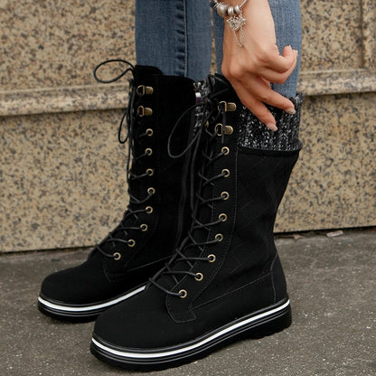 Funki Findz | Boots | Women's Plush Mid-Calf Lace Up Flat Boots