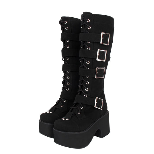 Funki Findz | Boots | Women's Harajuku Flock Buckle Boots