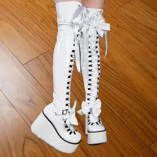 Funki Findz | Boots | Women's Lace Up Bow Over the Knee Boots