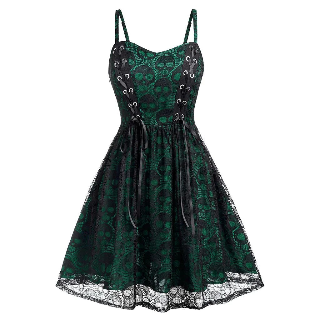 Funki Findz | Dresses | Women's Gothic Skull Lace Mini Dress