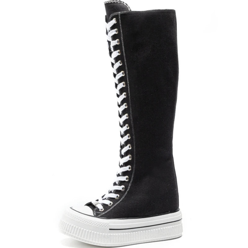 Funki Findz | Boots | Women's Lace Up Knee High Canvas Boots