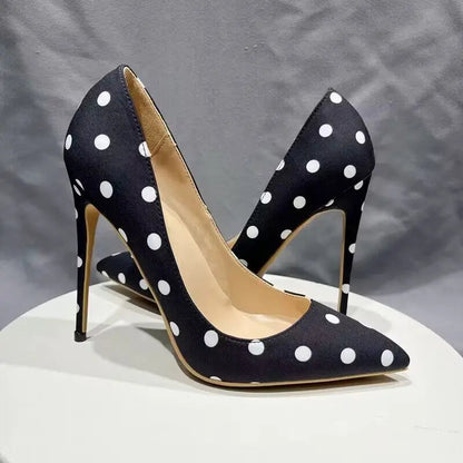 Funki Findz | Shoes | Women's Silk Polka Dot Pointed Toe Heels