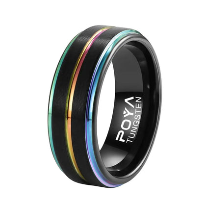Funki Findz | Rings | Unisex Black Steel Rainbow Wedding Rings