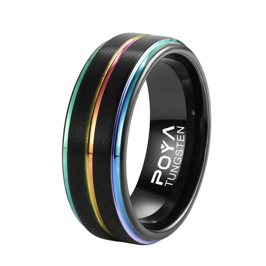 Funki Findz | Rings | Unisex Black Steel Rainbow Wedding Rings