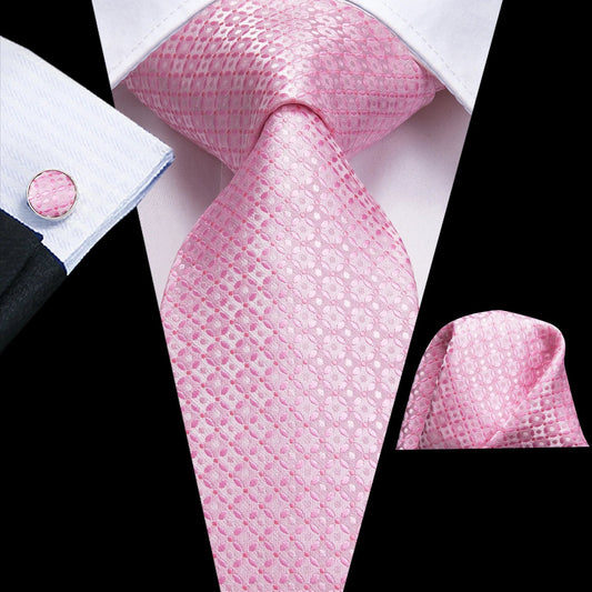Funki Findz | Neckties | Men's Formal 3pcs Silk Pink Tie Set