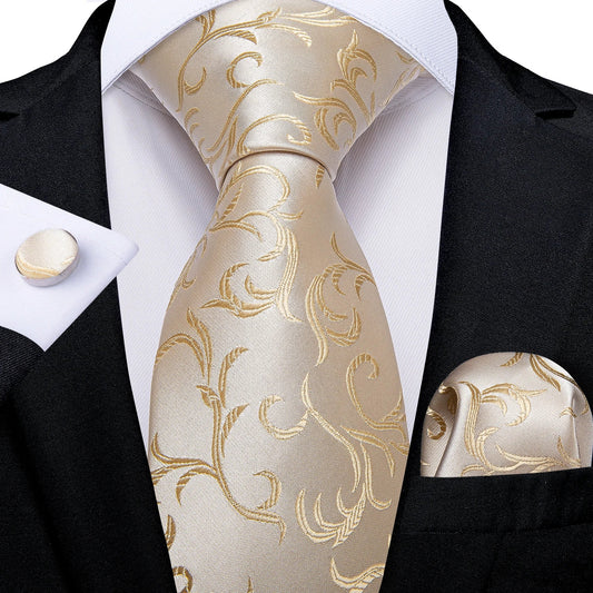 Funki Findz | Neckties | Men's 3pcs Silk Floral Beige Tie Set