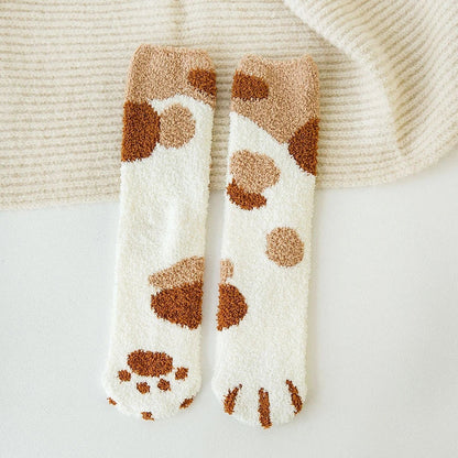 Funki Findz | Socks | Unisex Fuzzy Warm Paw Print Socks 6 Pcs
