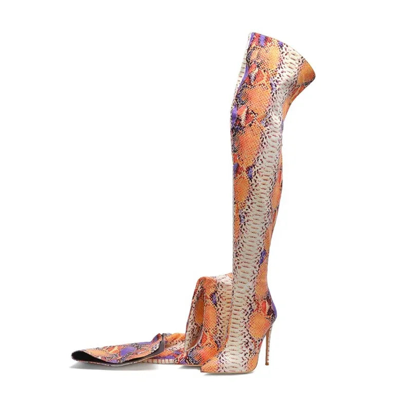 Funki Findz | Boots | Women's Multicolor Snake Print Long Boots