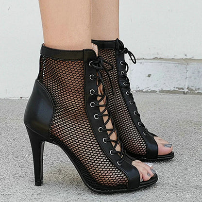 Funki Findz | Boots | Women's Mesh Peep Toe Stiletto Booties