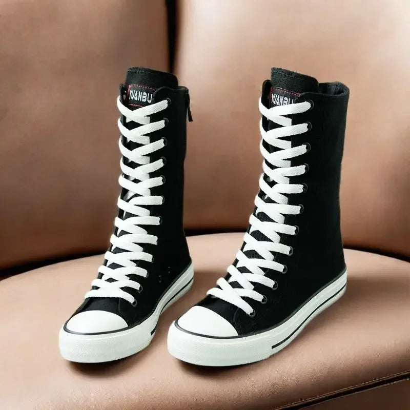 Funki Findz | Boots | Women's Calf-High Flat Canvas Sneakers