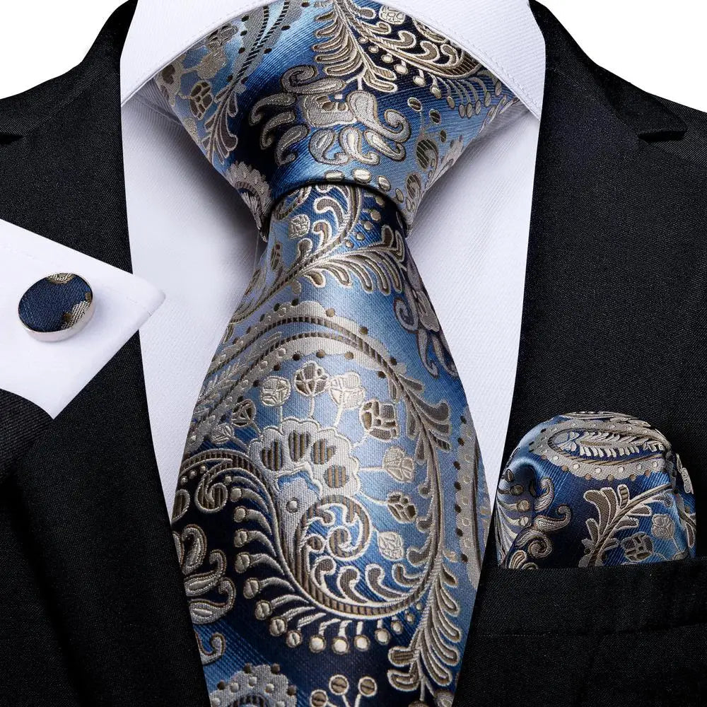 Funki Findz | Neckties | Men's Formal 3pcs Blue Paisley Tie Set