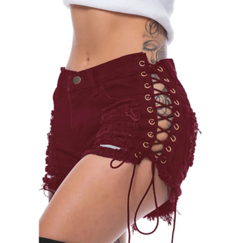 Funki Findz | Shorts | Women's Goth Punk Lace Up Denim Shorts