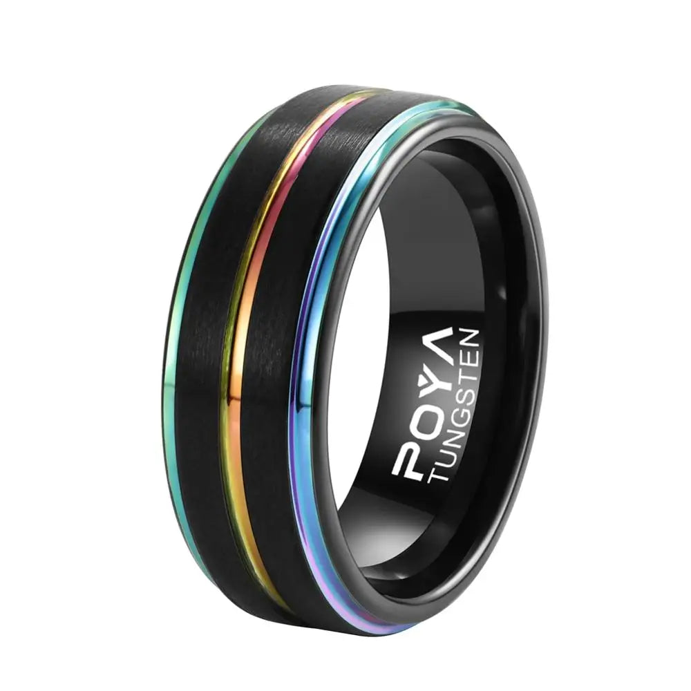 Funki Findz | Rings | Unisex Black Steel Rainbow Wedding Rings