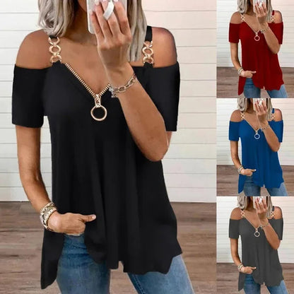 Funki Findz | Shirts | Women's Chain Link Strap Zipper Shirt