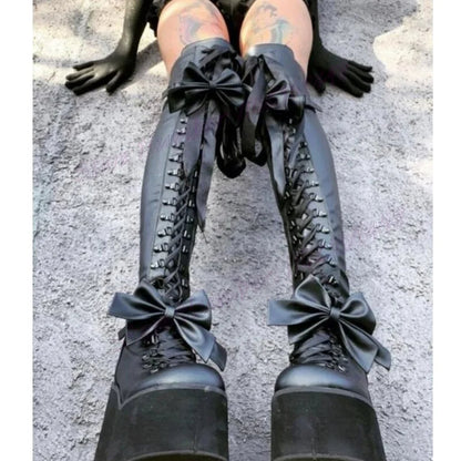 Funki Findz | Boots | Women's Matte Over Knee Bow Knot Boots