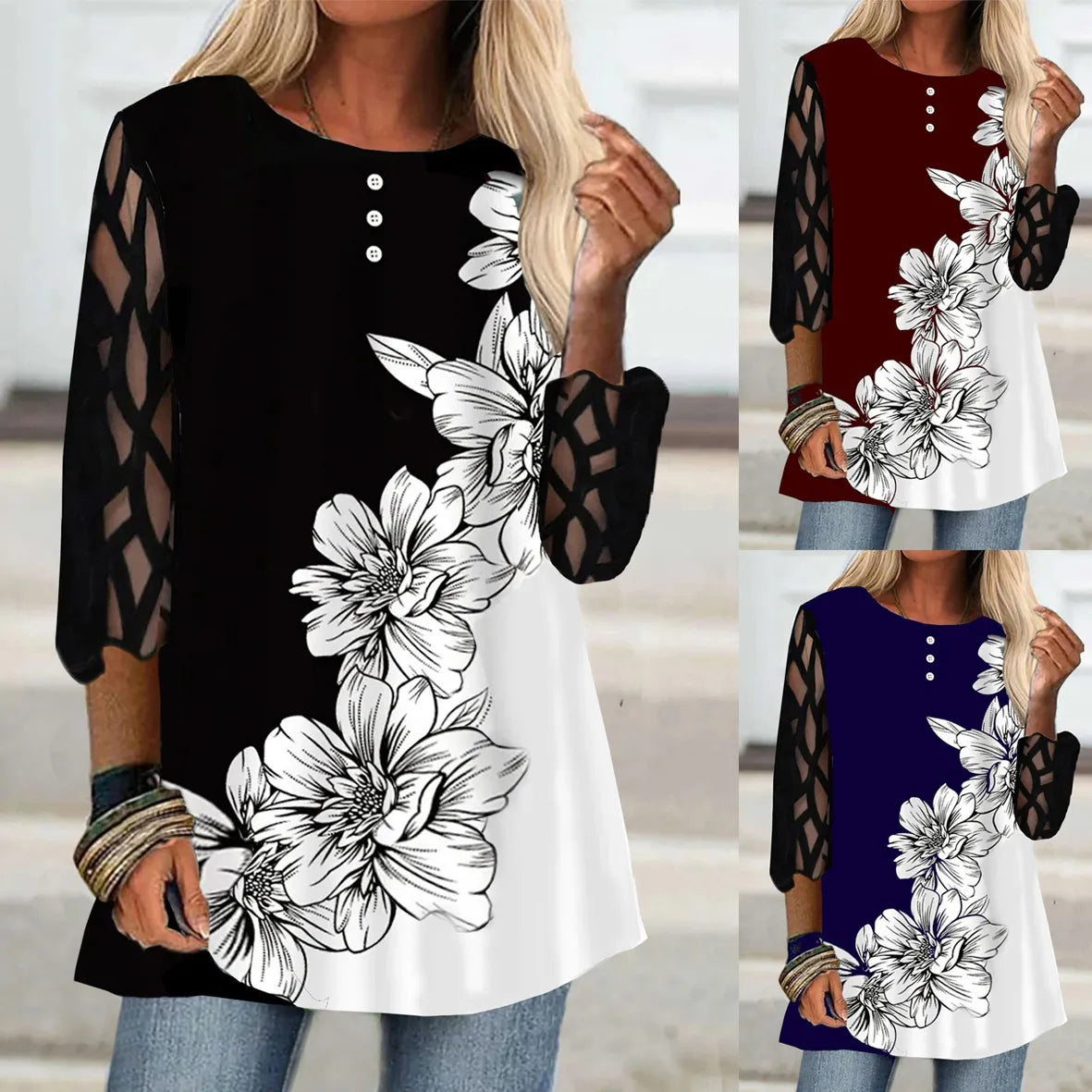 Funki Findz | Shirts | Women's Plus Splice Flower Print Blouse