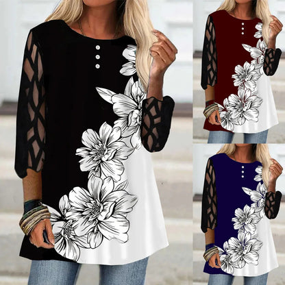 Funki Findz | Shirts | Women's Plus Splice Flower Print Blouse