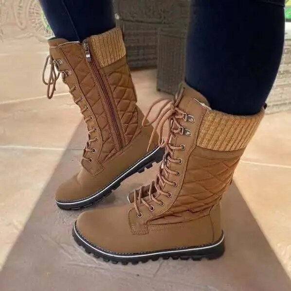 Funki Findz | Boots | Women's Plush Mid-Calf Lace Up Flat Boots