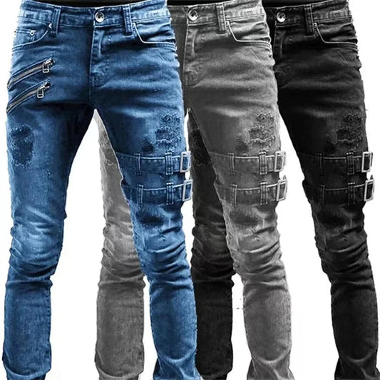 Funki Findz | Pants | Men's Punk Skinny Denim Buckle Jeans