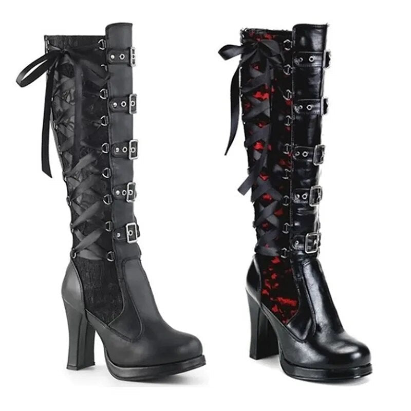 Funki Findz | Boots | Women's Ribbon Lace Up Platform Boots