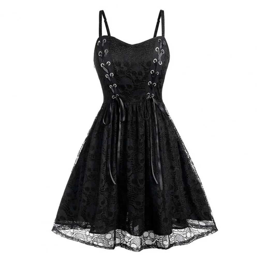 Funki Findz | Dresses | Women's Gothic Skull Lace Mini Dress